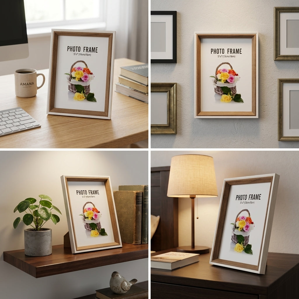 Moldura Decorativa Rústico-Moderna 13 × 18 cm com Acabamento em Madeira e Branco - (AYC337-20)