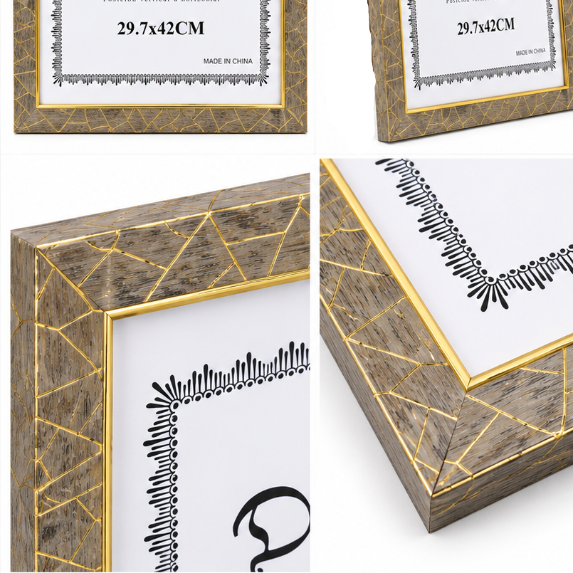 Moldura Decorativa A3 Cinzenta com Detalhes Dourados para Certificados e Diplomas – (7654310380081)