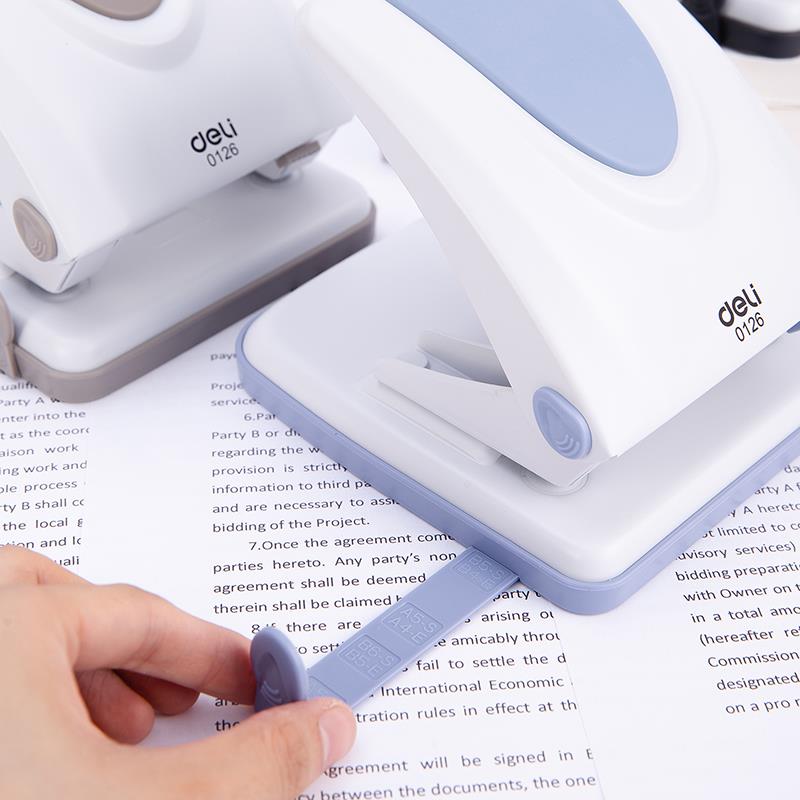 Deli E0126 35-Sheet Metal 2-Hole Punch Machine Adjustable Ruler