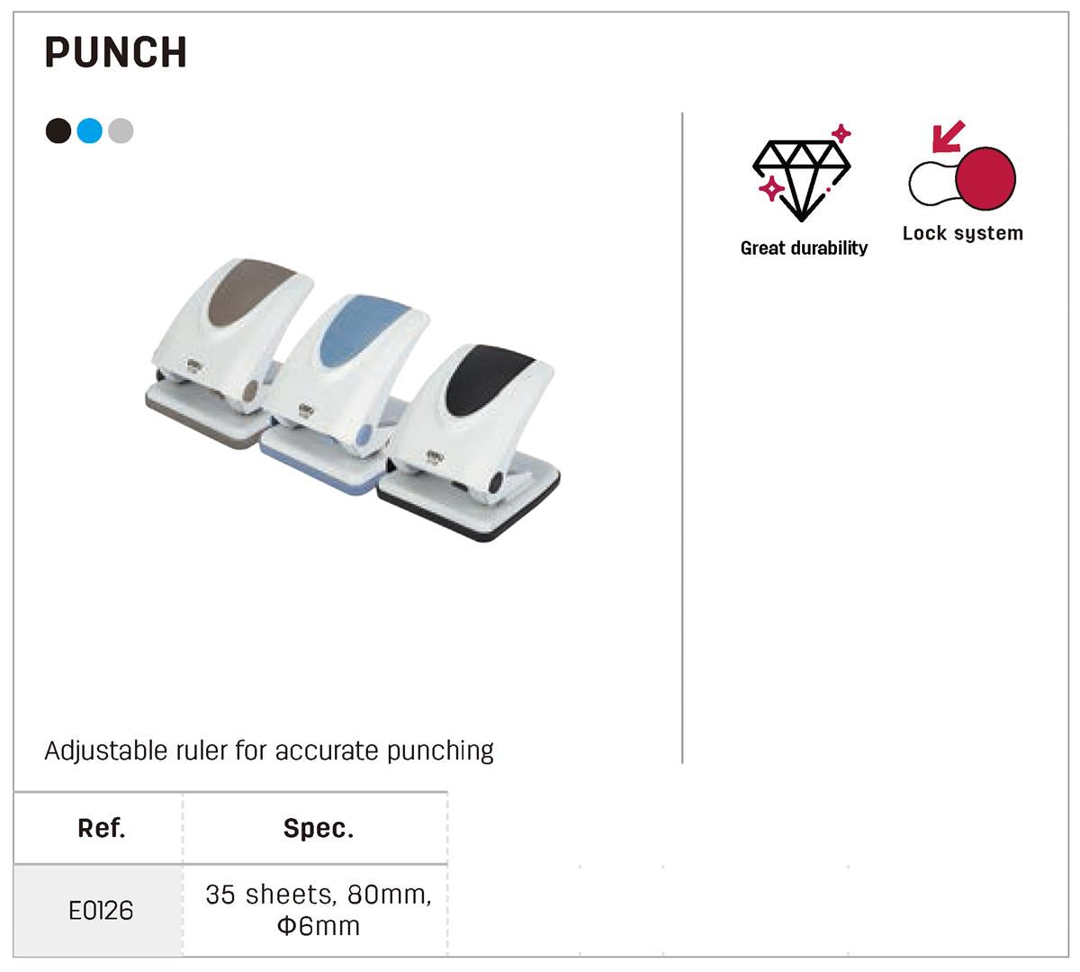 Deli E0126 35-Sheet Metal 2-Hole Punch Machine Adjustable Ruler