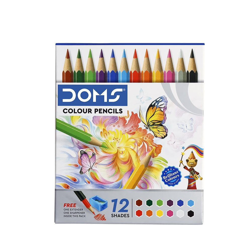 Doms 12 Vibrant Color Pencil Set with Sharpener for Art