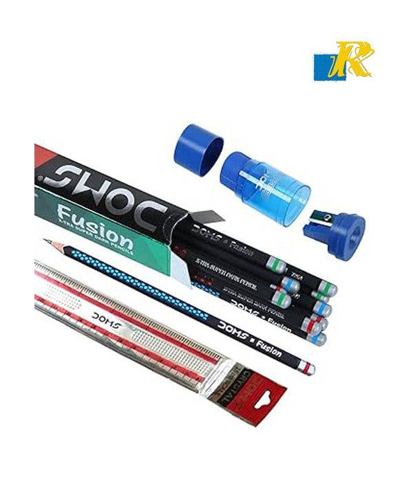 Doms FUSION X-tra Super Dark Pencils Box Pack (12 Pencils) with Kit