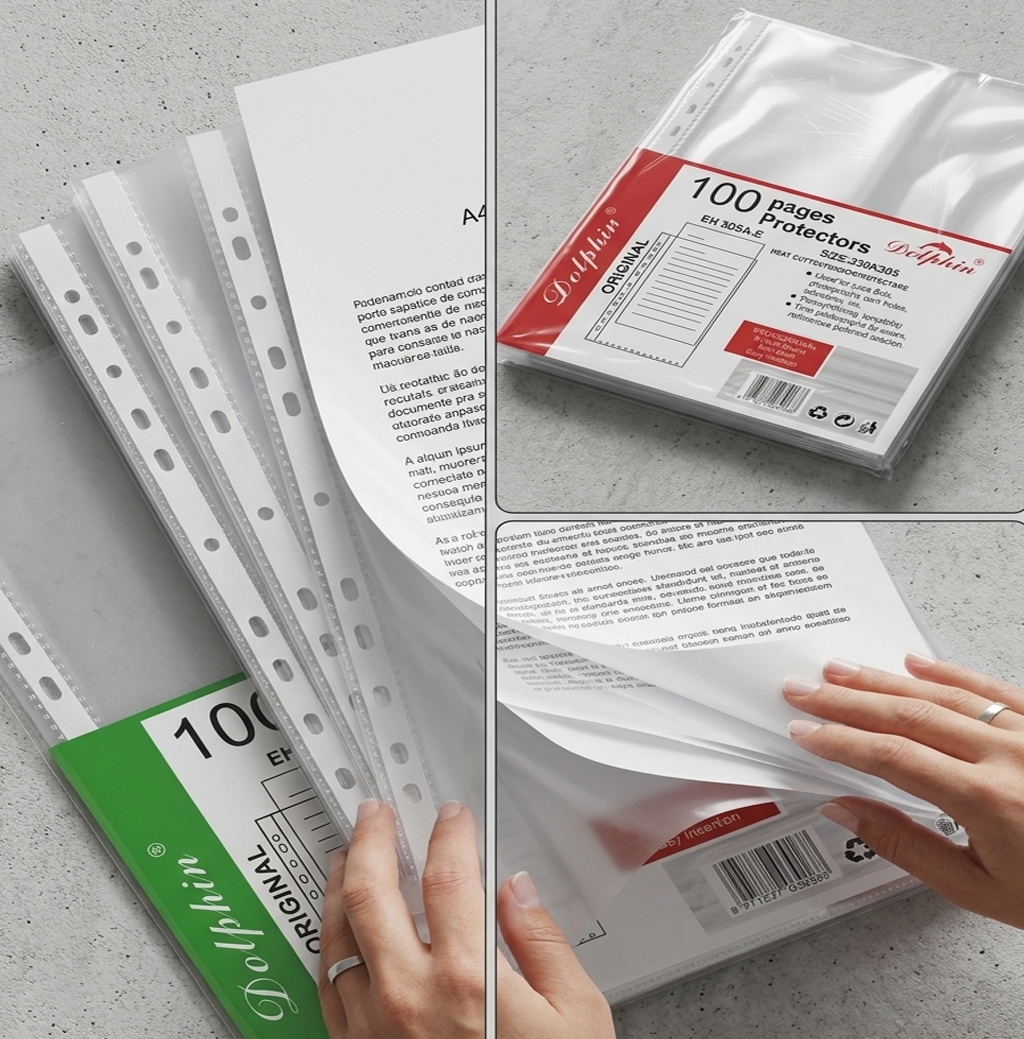 Protetores de Folhas Transparentes Dolphin A4 – Pacote de 100