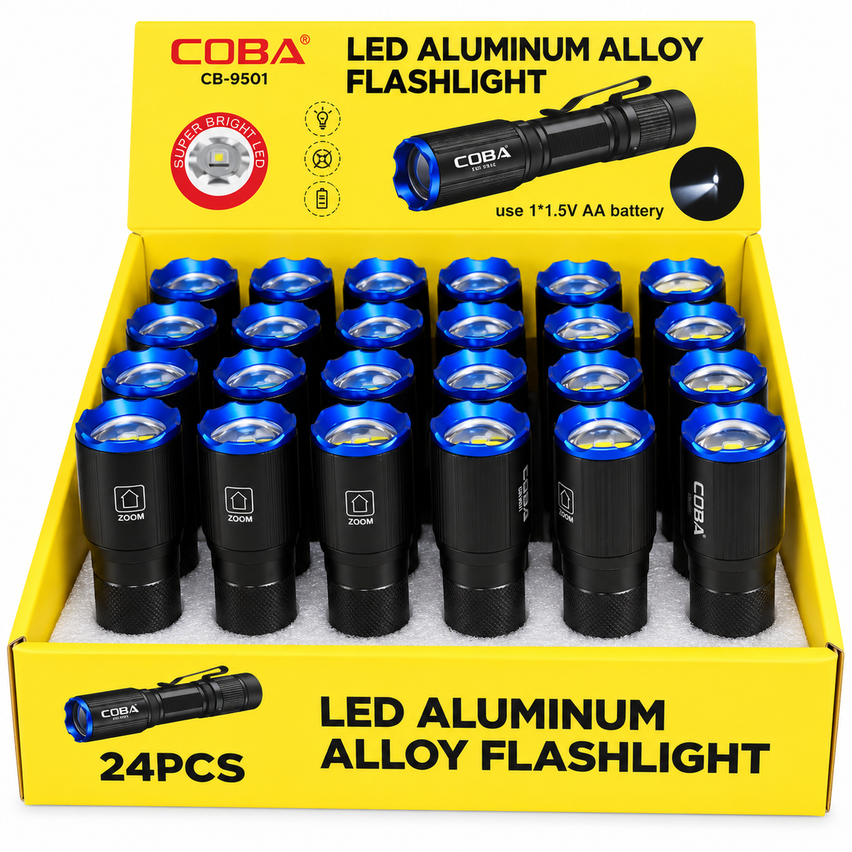Lanterna LED Portátil COBA CB-9501 em Liga de Alumínio com Clipe de Fixação – (LANT0013)