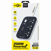 Extensão Eléctrica KLGO Power Hub PS-300 2500W com 3 Tomadas Universais, USB e USB-C – (IT0121)
