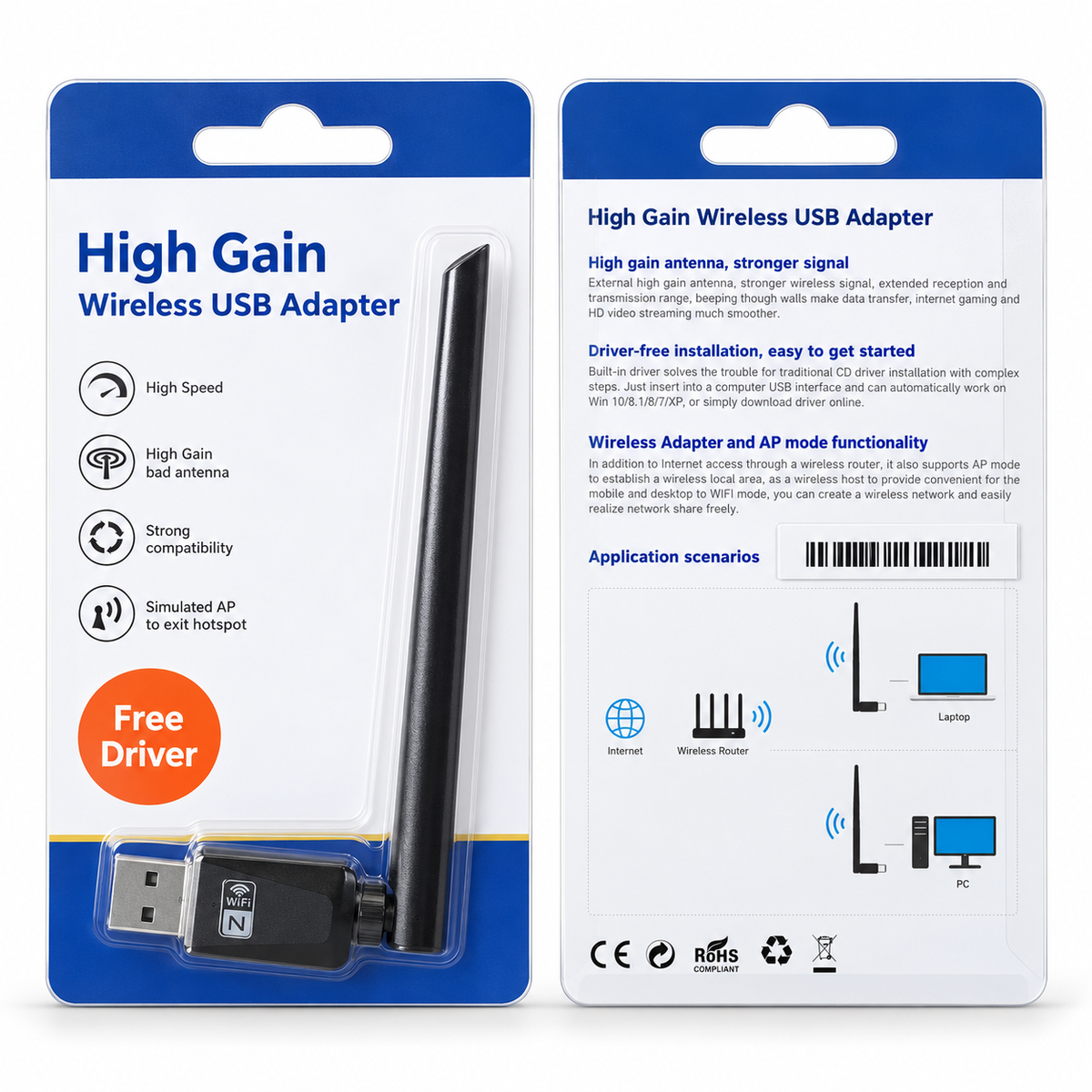 Adaptador Wi-Fi USB de Alto Ganho com Antena Externa: High Gain Wireless USB Adapter - (IT0170)
