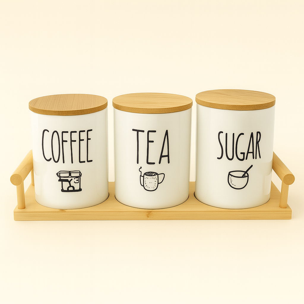 HomeLux Exclusives Ceramic Storage Jar Trio with Bamboo Lids