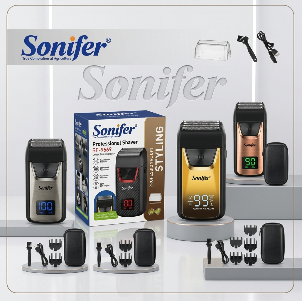 Máquina de Barbear Elétrica Sonifer SF-9669 com Visor LCD 7000RPM