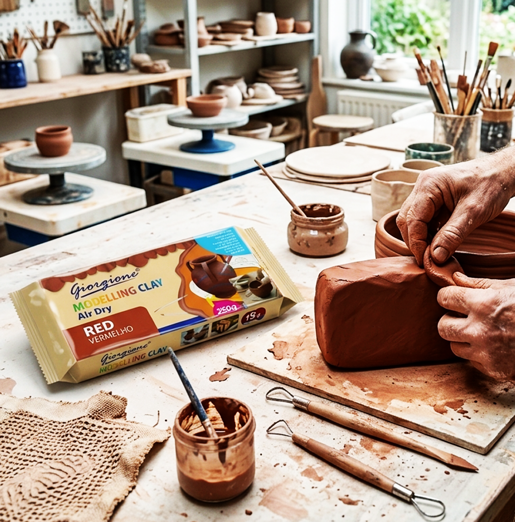 Argila de Modelagem Giorgione Seca ao Ar 250g Vermelho-ARGILE CASTANHO