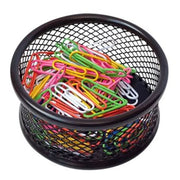 Cylindrical Metal Mesh Desk Paperclip Holder Black