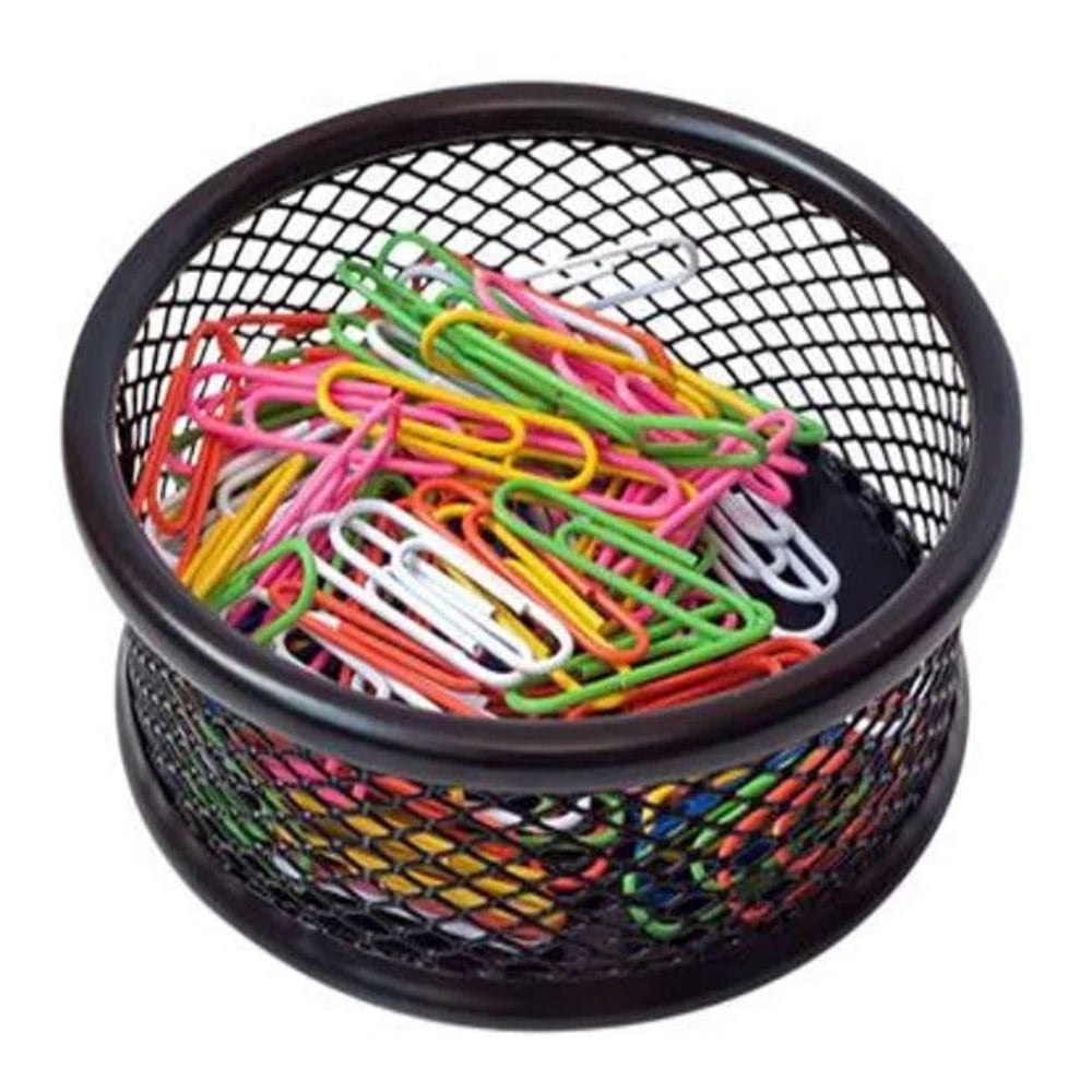 Cylindrical Metal Mesh Desk Paperclip Holder Black