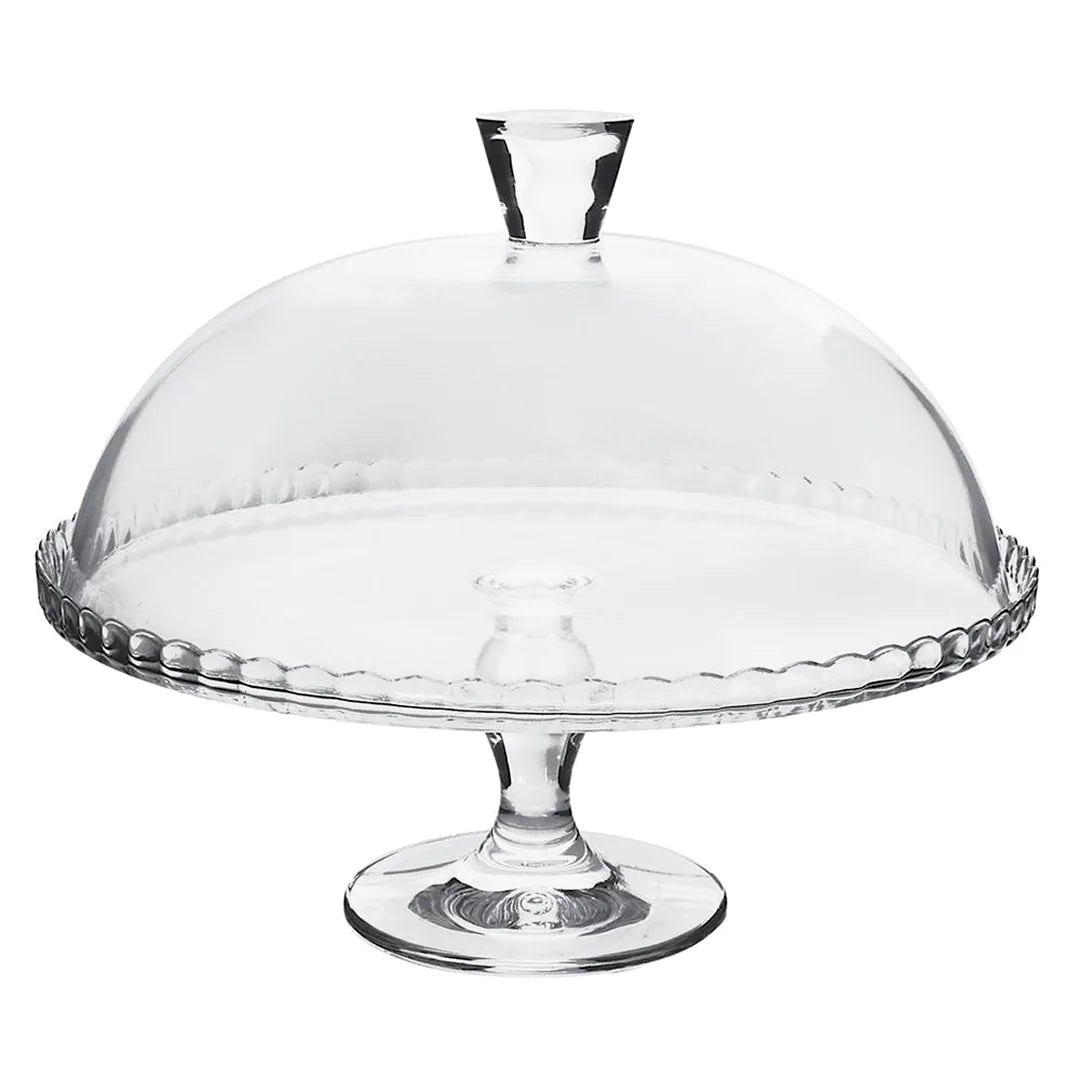 Pasabahçe Patisserie Glass Cake Stand with Pedestal and Cover 12.6in