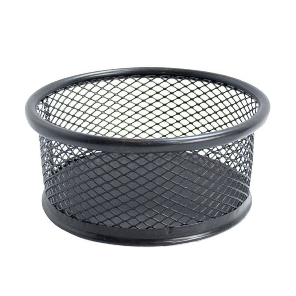 Cylindrical Metal Mesh Desk Paperclip Holder Black