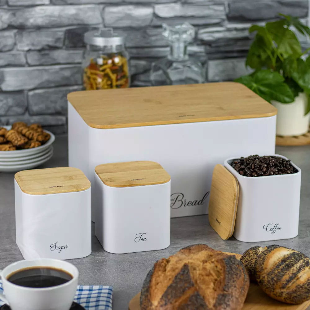 Kinghoff Bread Box and Storage Canister Set Cream