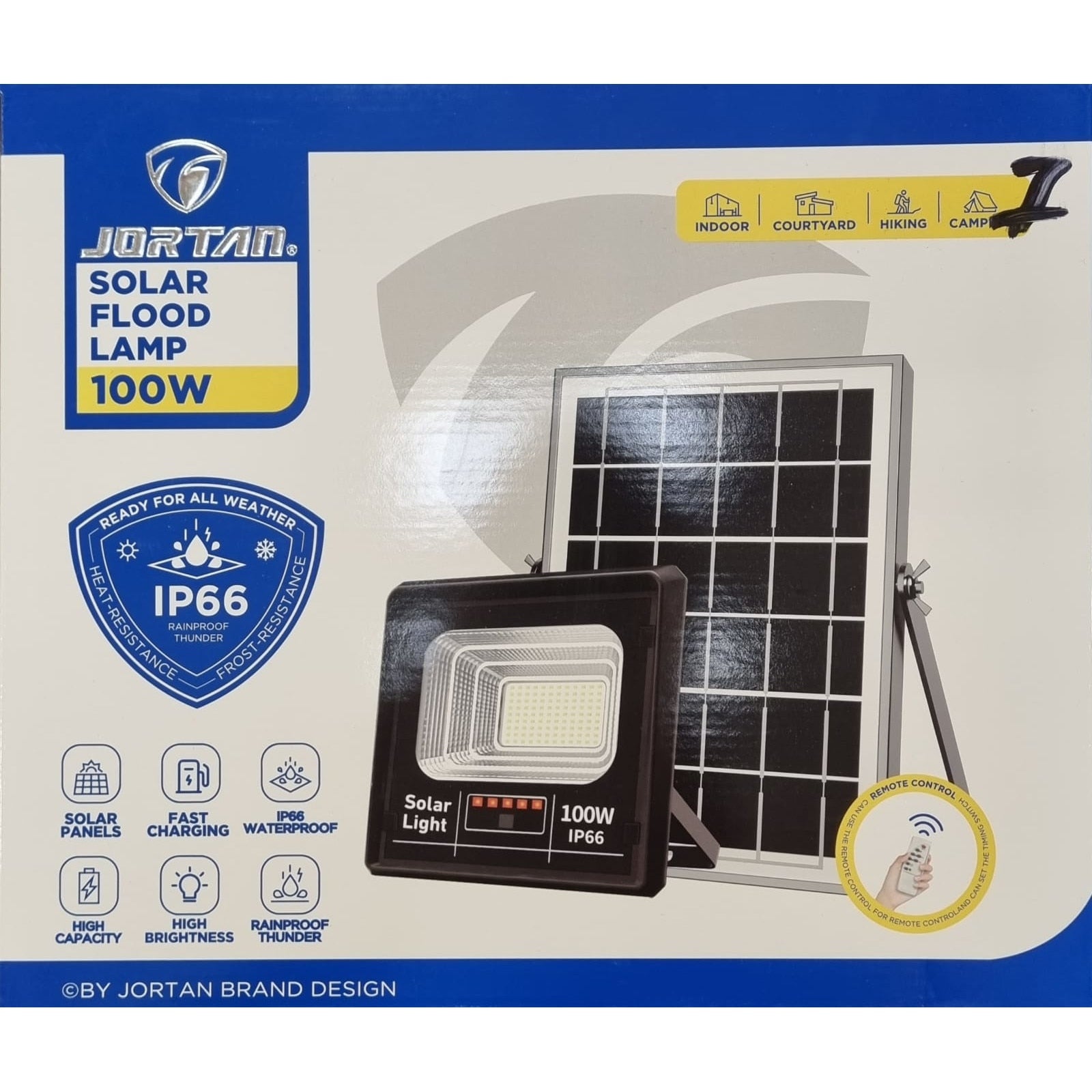 Jortan 100W Solar LED Floodlight with Remote Control 6500K