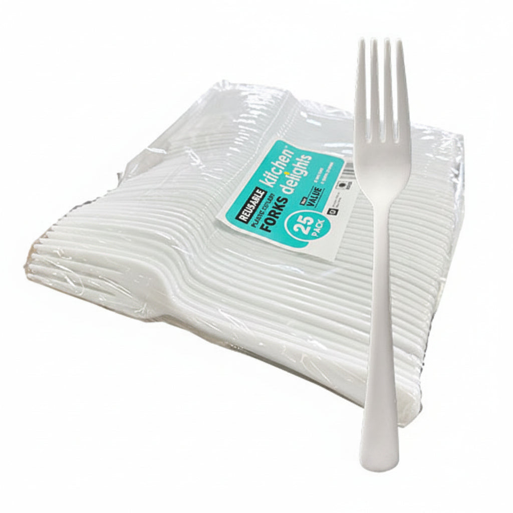 Reusable White Plastic Forks 185mm Disposable Cutlery