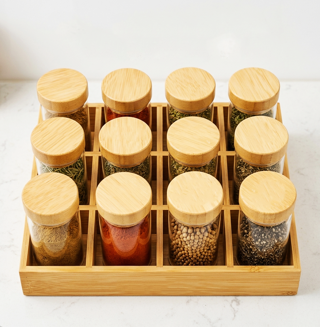 Conjunto Organizador de Frascos de Especiarias de Bambu de 12 Peças - AYD305-4