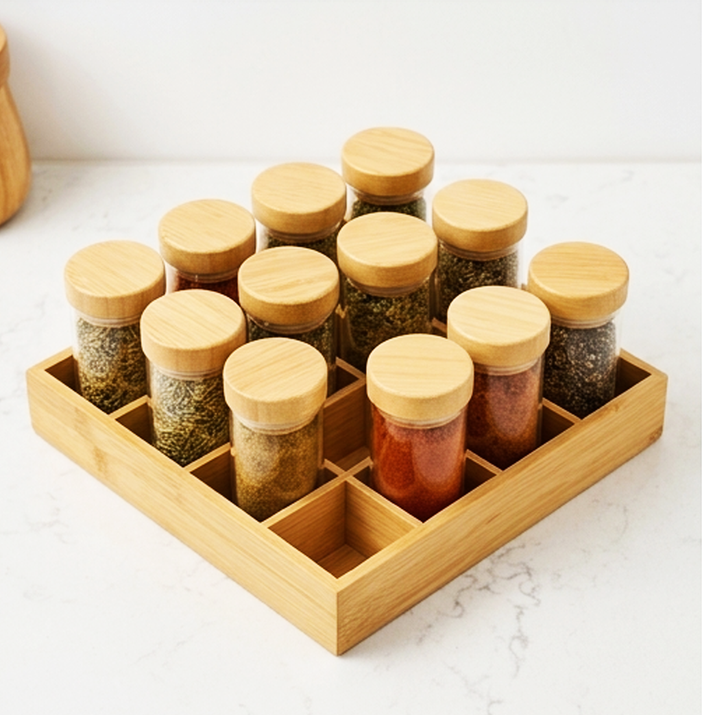 Conjunto Organizador de Frascos de Especiarias de Bambu de 12 Peças - AYD305-4