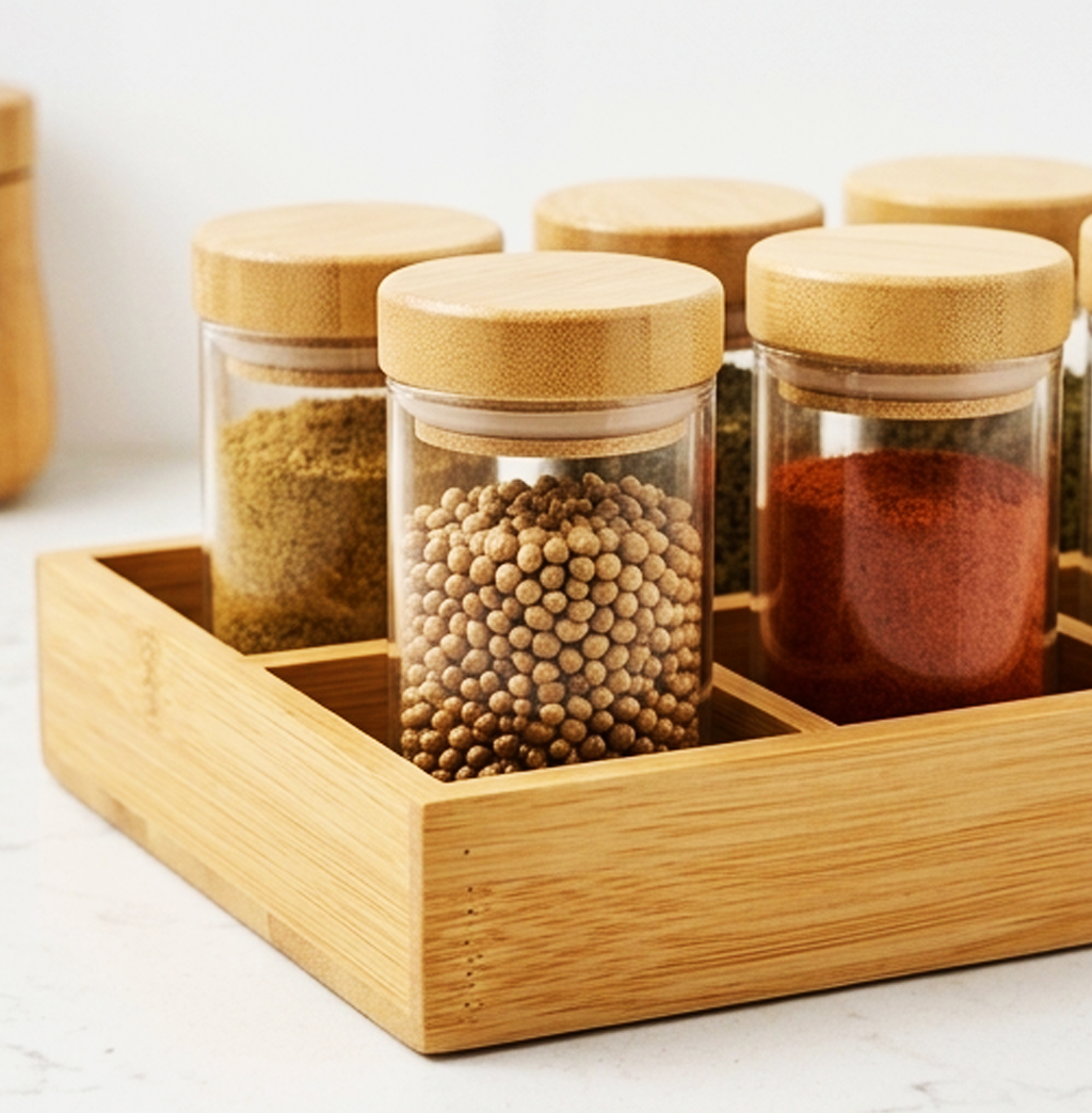 Conjunto Organizador de Frascos de Especiarias de Bambu de 12 Peças - AYD305-4