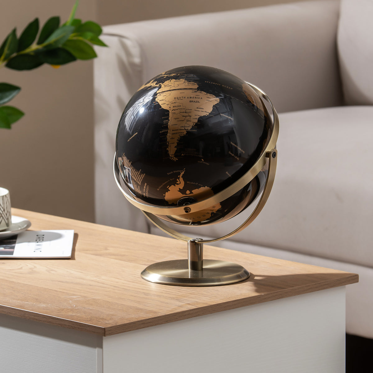 Metallic Black World Globe with Metal Stand 9 in