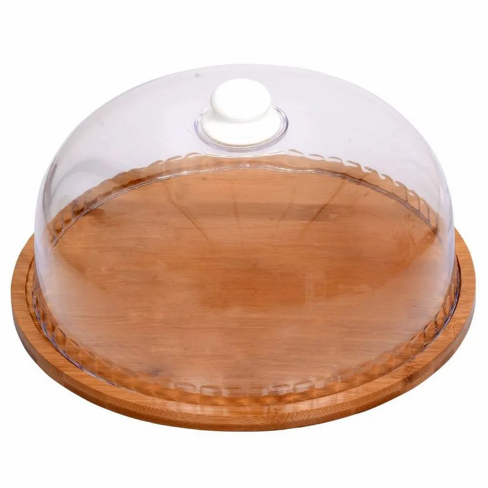 Shree Khodiyar Enterprise Round Wooden Cake Stand Acrylic Dome Lid
