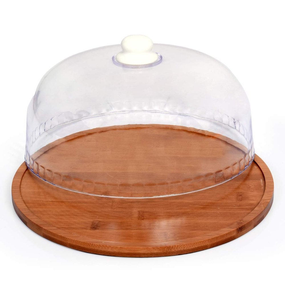 Shree Khodiyar Enterprise Round Wooden Cake Stand Acrylic Dome Lid
