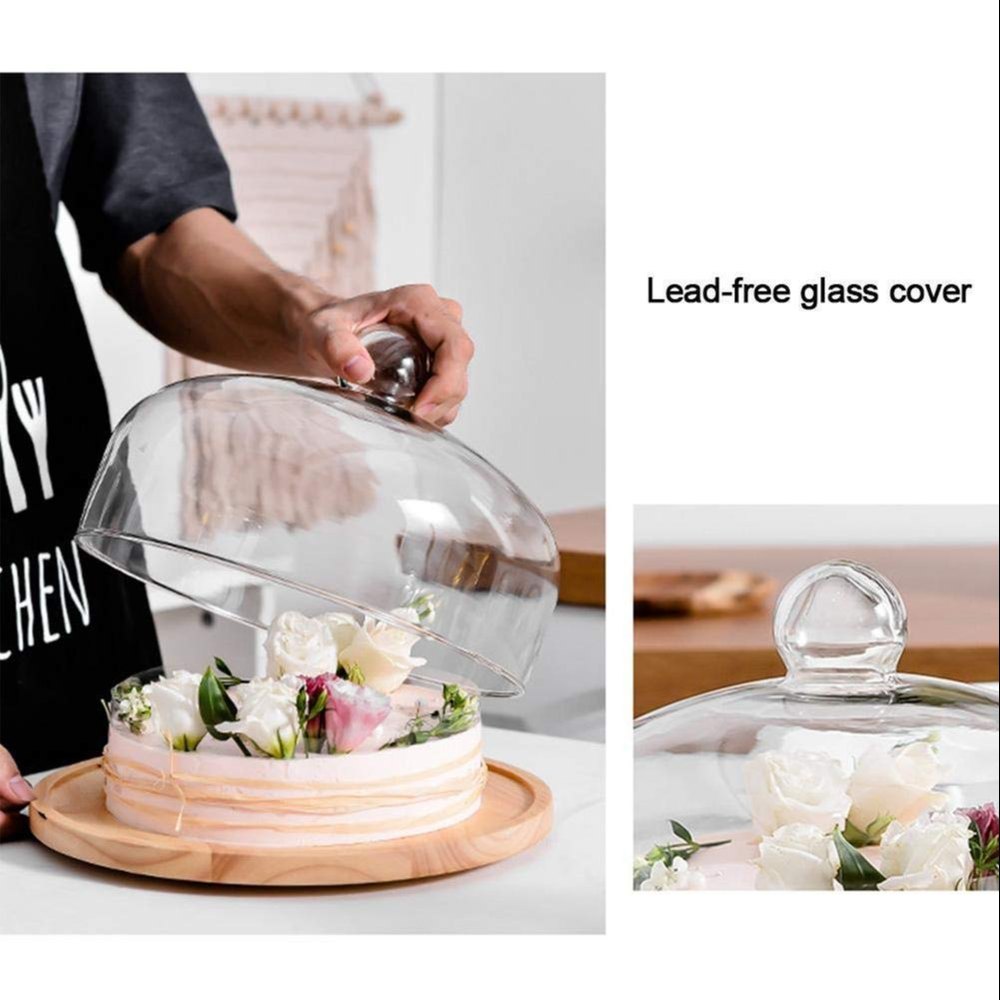 Shree Khodiyar Enterprise Round Wooden Cake Stand Acrylic Dome Lid
